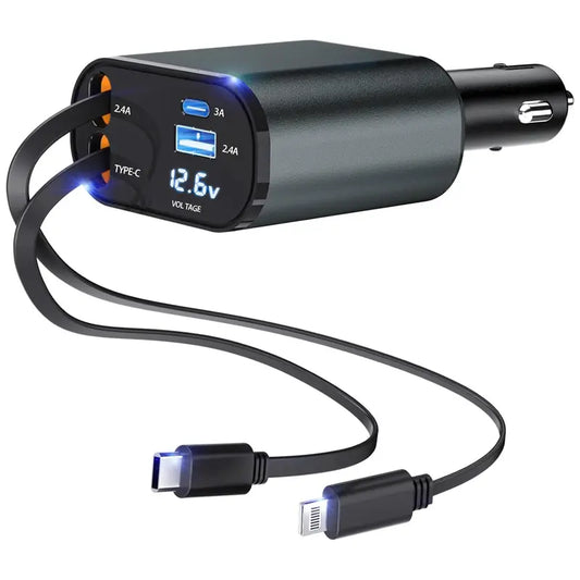 4 in 1 Retractable Car Charger, USB C Fast Charging Adapter[Max100W] 