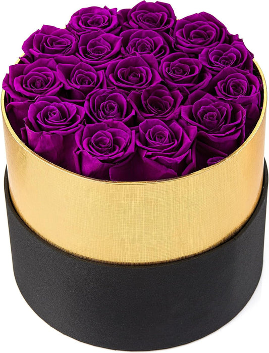 Preserved Roses That Last a Year Forever Flowers in a Box Flowers for Delivery Prime Gifts for Her Valentines Day Mothers Day (Round Black Box, 18 Purple Roses)